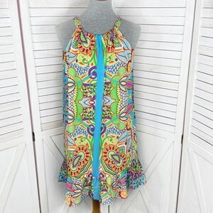Jade‎ Melody Tam Multi Floral Print Ruffle Hem Tunic Halter Dress Medium